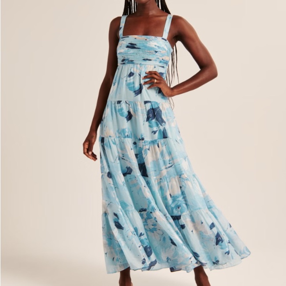 NWT Abercrombie & Fitch Tiered Ruched Babydoll Maxi Dress